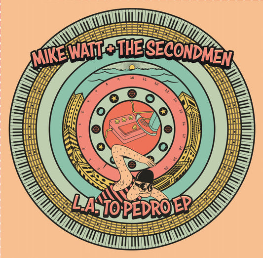 Vinyl record cover with illustrated design of a radio and figure.