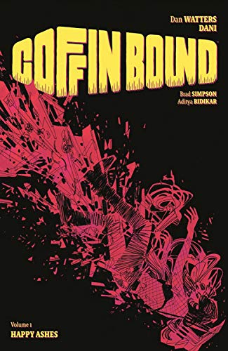 Coffin Bound Volume 1" cover: chaotic red and black comic art, falling figure.