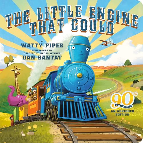 Blue steam engine with animals, celebrating 90 years of “The Little Engine That Could.”