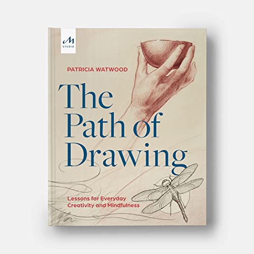 Book cover: “The Path of Drawing” with hand and dragonfly sketch.