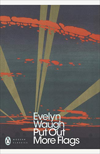Book cover: “Put Out More Flags” by Evelyn Waugh, abstract design.