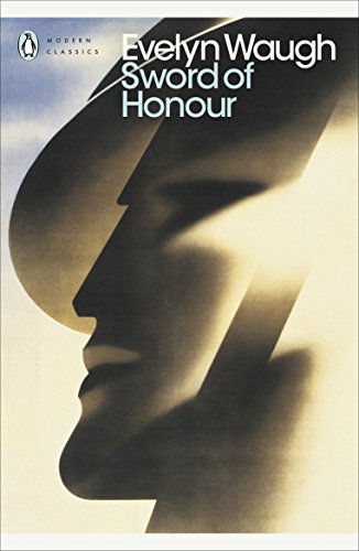 Book cover featuring a man's profile with a shadowy sword, by Evelyn Waugh.