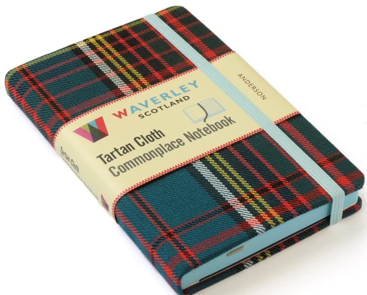 Red and green tartan notebook with “Waverley Scotland” label.