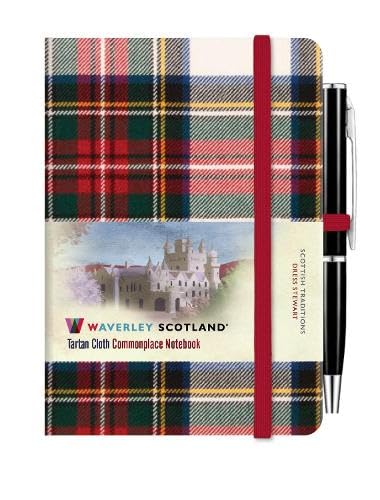 Small Dress Stewart tartan notebook with a red elastic band and a black pen.