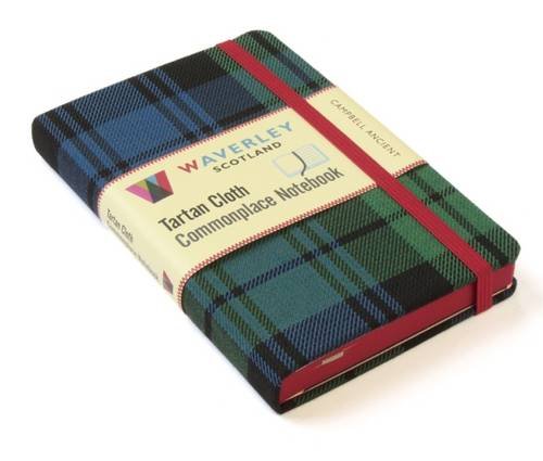 Small tartan notebook with a red ribbon and white label.