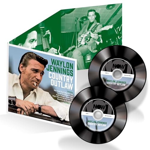 Waylon Jennings Country Outlaw CD set with two discs and illustrated fold-out cover.