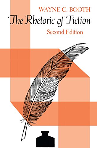 Book cover: "The Rhetoric of Fiction" with feather illustration.
