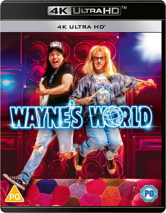 "Blu-ray case with 'Wayne's World' title and two men dancing on stage."
