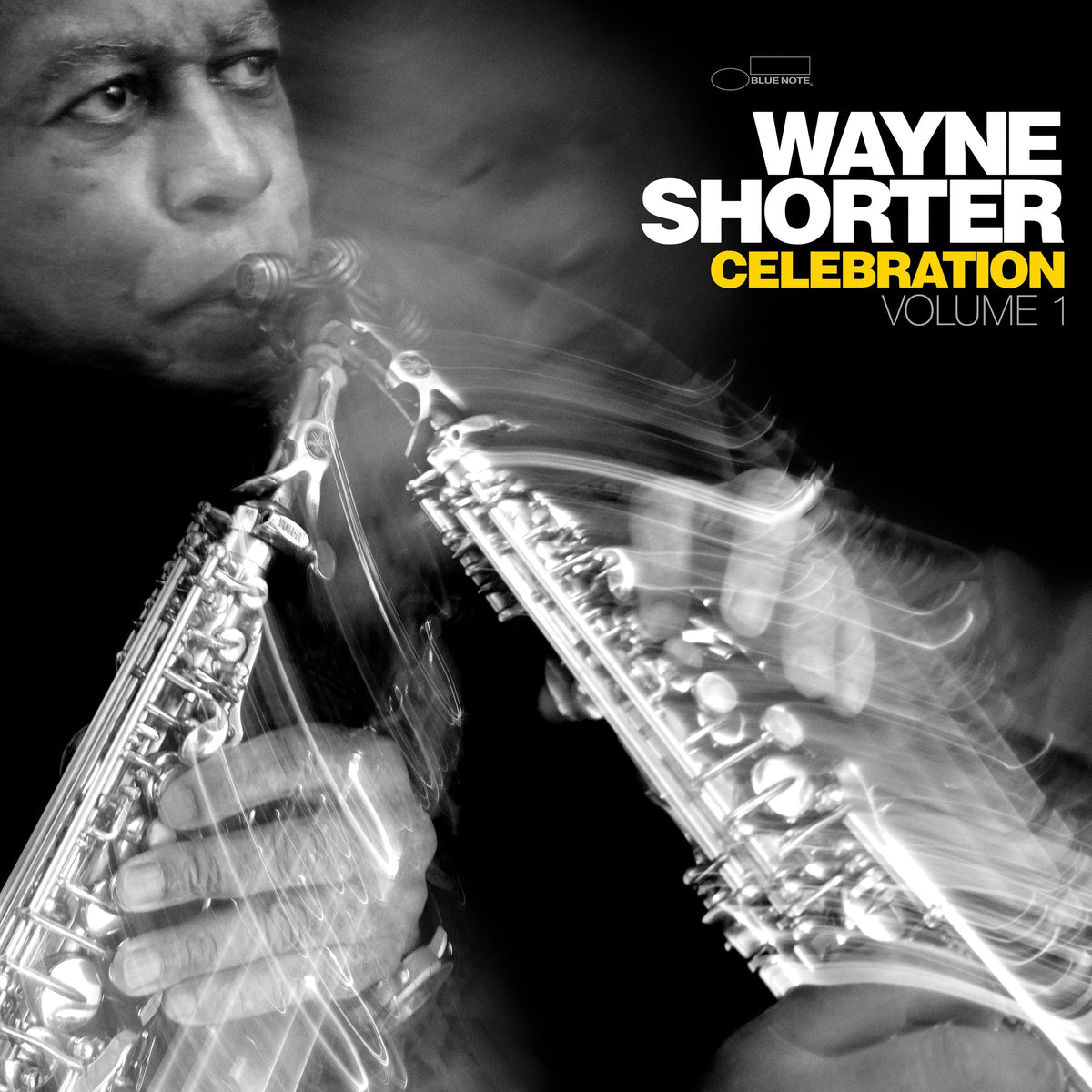 Wayne Shorter playing a saxophone, album cover for "Celebration, Volume 1".