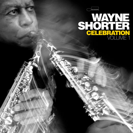 Wayne Shorter playing a saxophone, album cover for "Celebration, Volume 1".