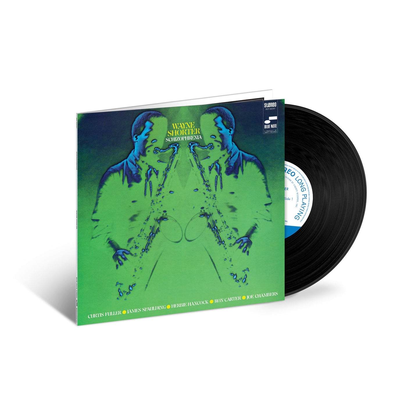 Wayne Shorter’s “Schizophrenia” vinyl record with abstract cover art.