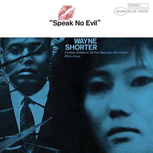 Speak No Evil" vinyl album cover featuring Wayne Shorter’s portrait.