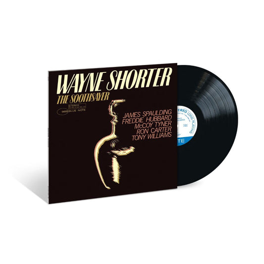 Wayne Shorter's "The Soothsayer" vinyl record with abstract gold figure.