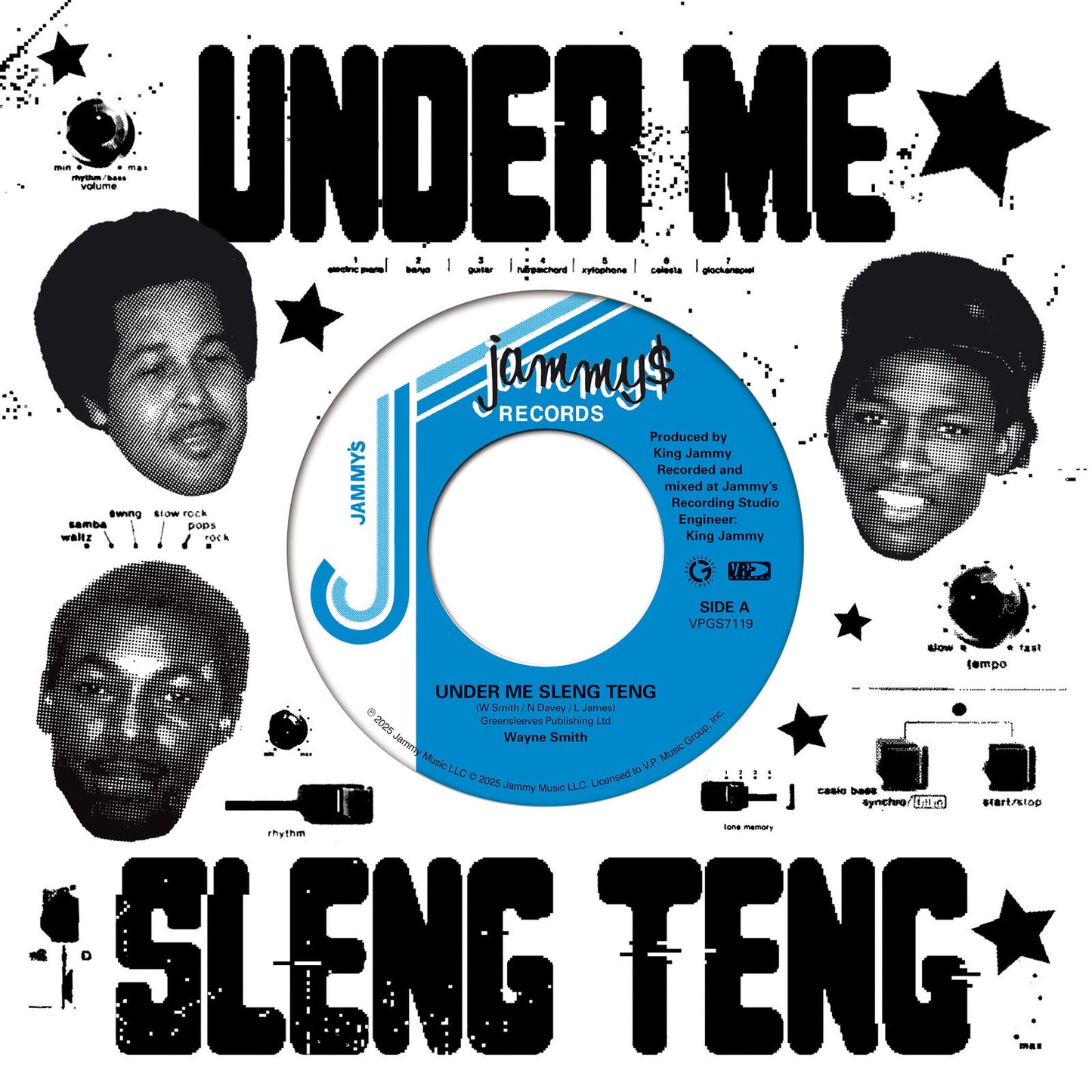 Vinyl record label for Wayne Smith’s “Under Me Sleng Teng” by Jammy’s Records.