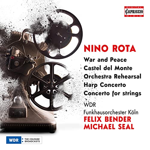 CD cover for Nino Rota orchestral works with film reel imagery.