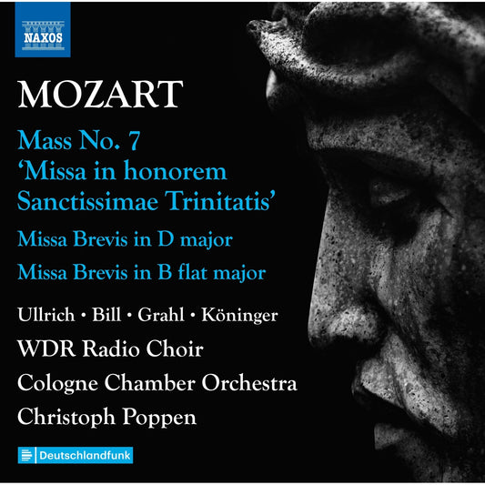 CD cover for Mozart masses performed by WDR Radio Choir, dark background.