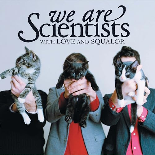 Album cover for "We Are Scientists" featuring three people holding kittens.