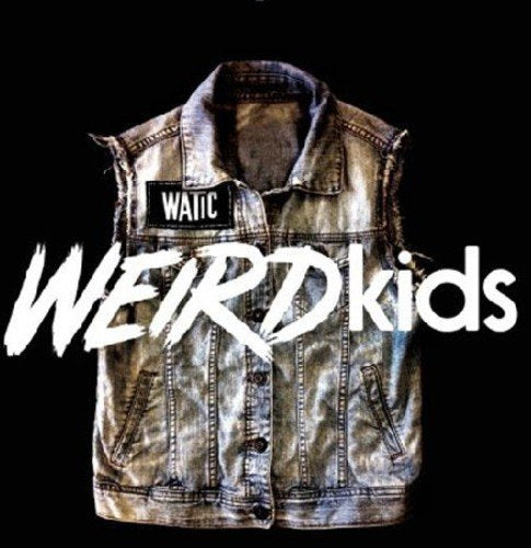 A denim jacket with a 'WATC' patch and 'WEIRD kids' text on a black background.