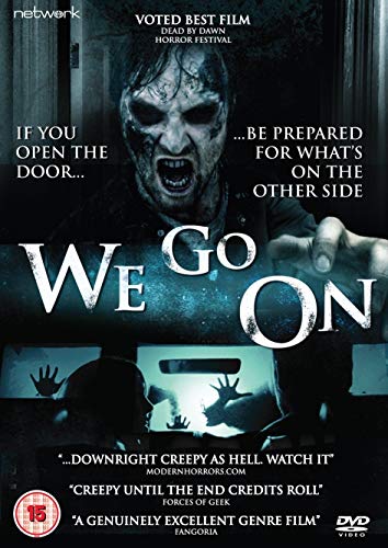 We Go On" DVD cover featuring a frightening, distorted face and reaching hands.