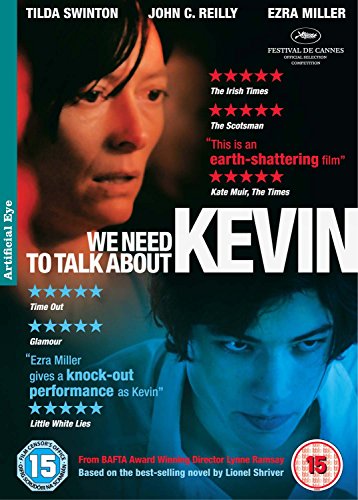 DVD cover for “We Need to Talk About Kevin” featuring Tilda Swinton and Ezra Miller.