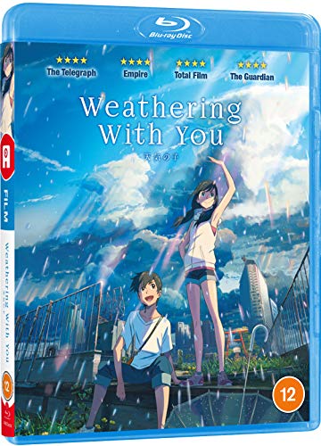 Blu-ray case for Weathering With You featuring an anime boy and girl in rain.