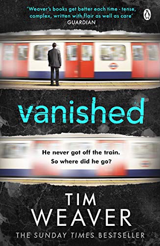 Book cover: man on train platform, blurred train, dark textured background.