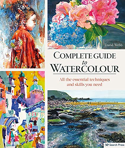Book cover titled Complete Guide to Watercolour featuring four diverse watercolor paintings.