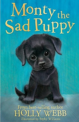 Book cover featuring a small, black puppy with large, sad eyes.