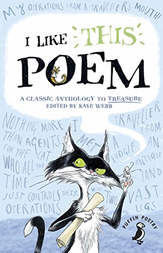 Book cover: "I Like This Poem" with a cat reading a scroll.