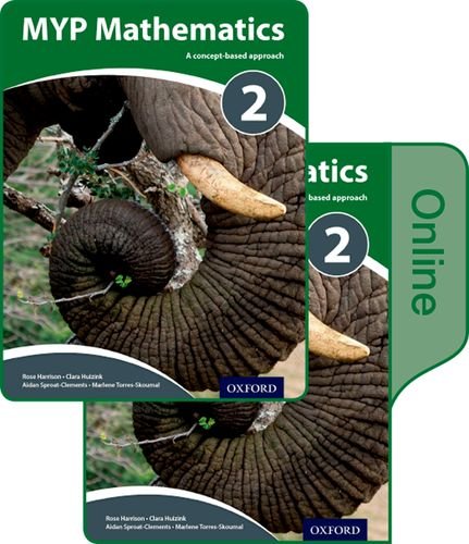 MYP Mathematics 2 textbook cover with an elephant and "Online" label.