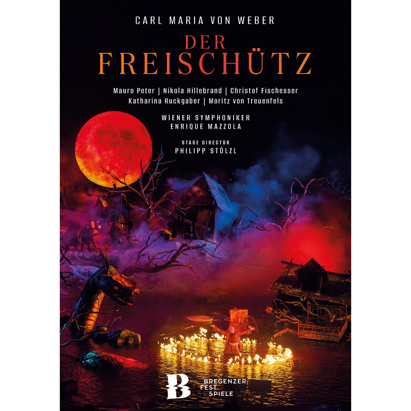 DVD cover for Weber's "Der Freischutz" opera, featuring a red moon and forest.