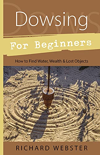 Book cover with dowsing rods over sand circles, titled "Dowsing for Beginners.