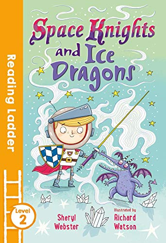 Book cover showing a space knight with a shield and sword facing a dragon.
