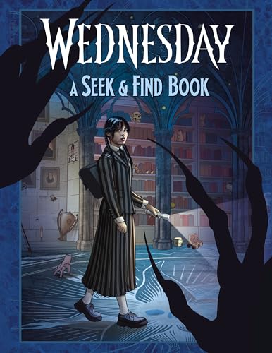 “Wednesday” seek-and-find book cover featuring the character in a gothic library.