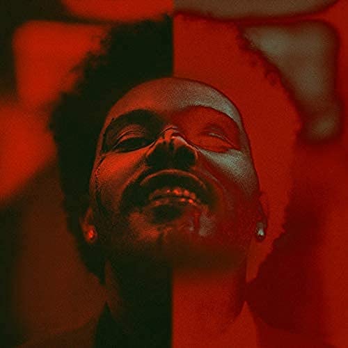 Red-toned album cover featuring a close-up portrait of The Weeknd.