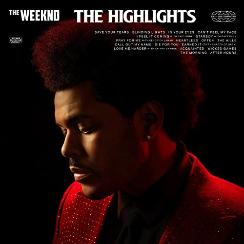 The Weeknd’s “Highlights” CD cover featuring a portrait of the artist.