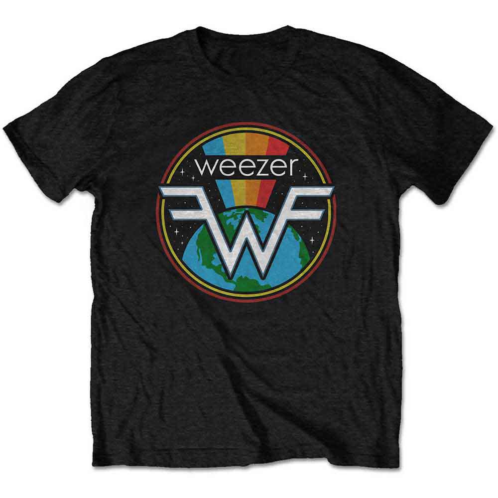 Medium, black Weezer t-shirt featuring a white, stylized “W” logo on the chest.