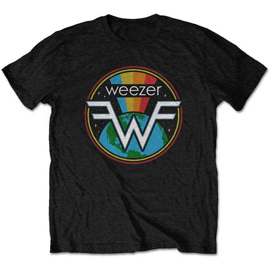 Medium, black Weezer t-shirt featuring a white, stylized “W” logo on the chest.