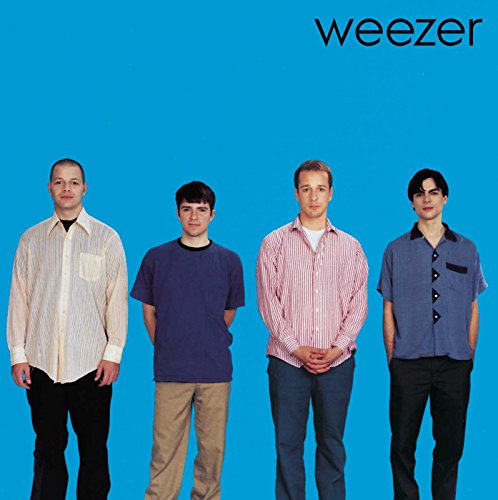 Weezer album cover featuring four men against a bright blue background.