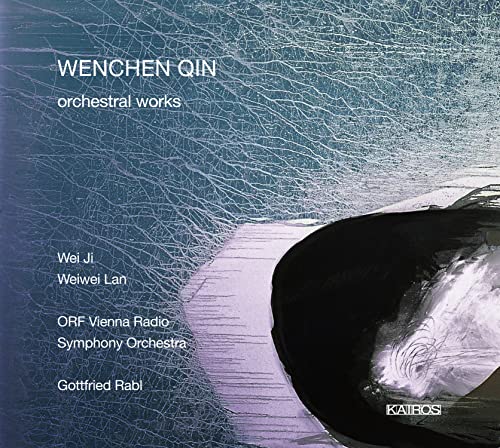 CD cover for Wenchen Qin’s orchestral works, featuring abstract blue textures.