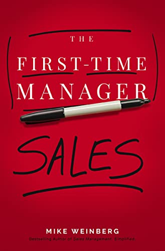 Book cover titled The First-Time Manager Sales with a black pen on red background.