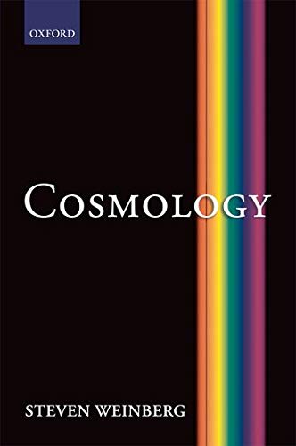 Book cover: "Cosmology" by Steven Weinberg, with colorful vertical stripe.