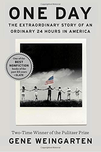 Book cover: "One Day" with a black and white photo of people holding hands.