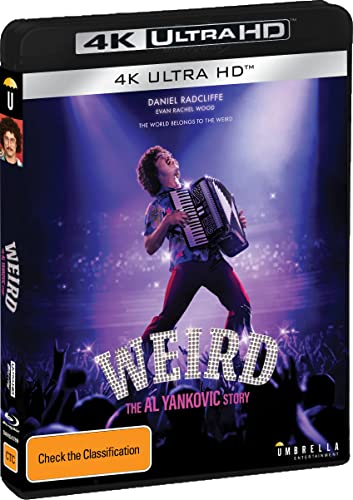 Blu-ray cover for "Weird: The Al Yankovic Story" featuring Daniel Radcliffe.