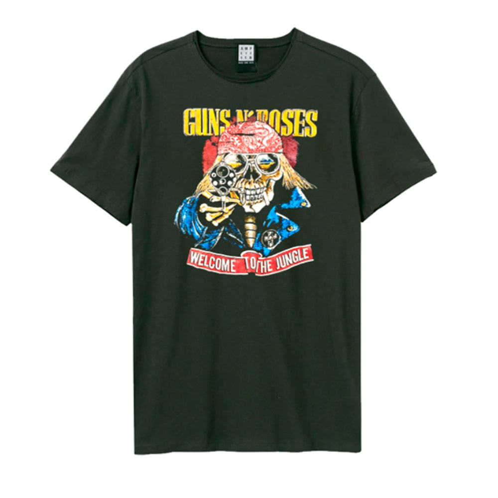 Black t-shirt with a colorful Guns N' Roses skull and "WELCOME TO THE JUNGLE" text.