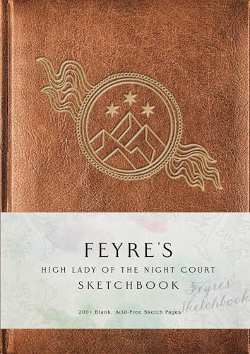 Brown sketchbook with gold foil emblem of mountains and stars.