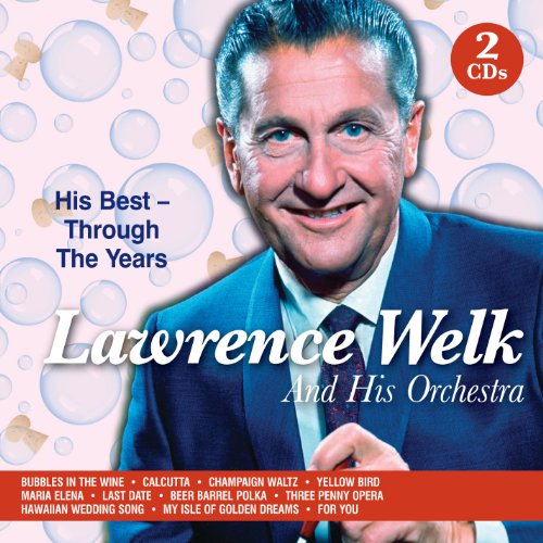Lawrence Welk portrait on a double CD cover with bubble background.
