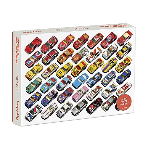 Jigsaw puzzle box featuring a grid of colorful diecast toy cars.