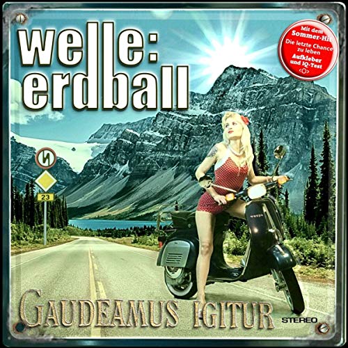 CD cover: woman on scooter with mountain landscape background.