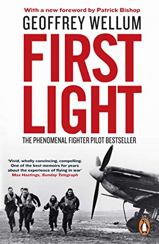 Book cover: "First Light" with red text and a vintage airplane image.